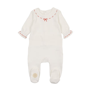Mon Tresor Baby Soft Stitches Footie Ivory & Red