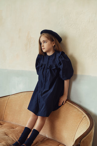 Pompomme Girls Frilled Yoke Dress Blue
