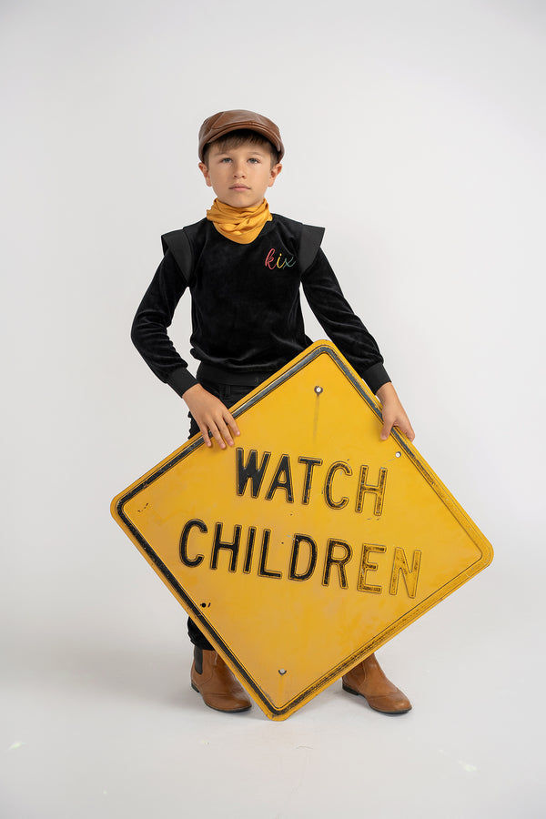 Kix Boys Rib Edge Velour Top Black