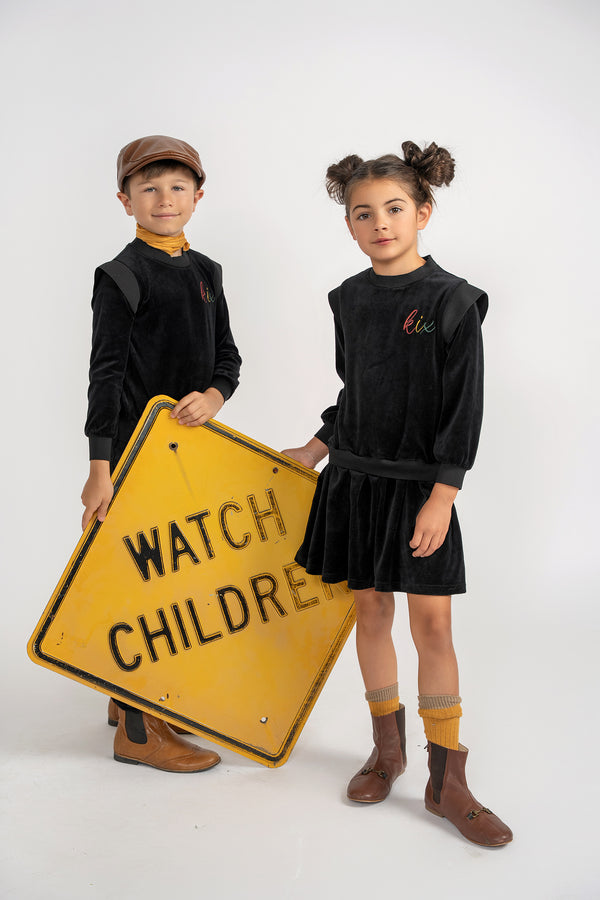 Kix Boys Rib Edge Velour Top Black