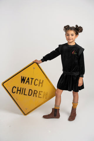 Kix Girls Rib Edge Velour Dress Black