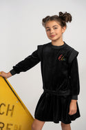Kix Girls Rib Edge Velour Dress Black