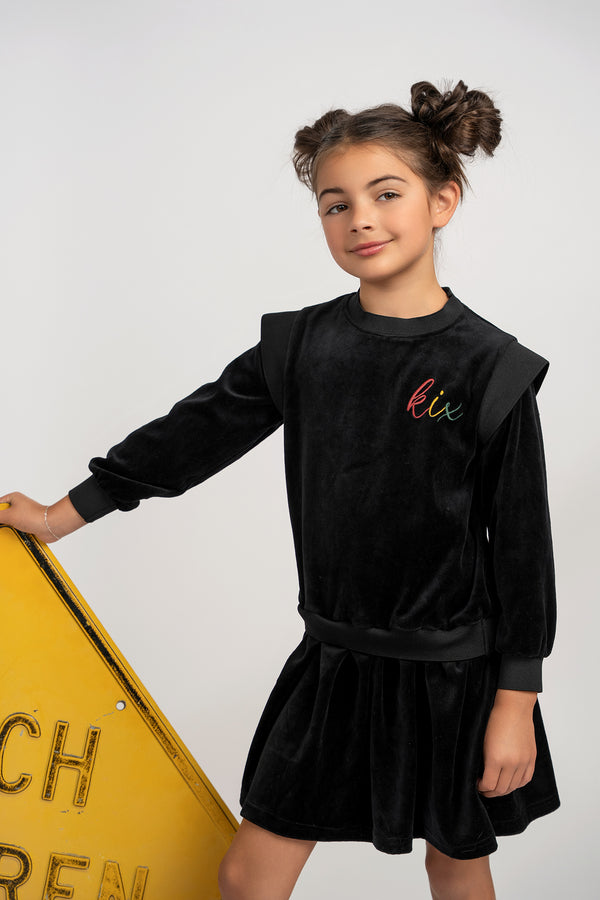 Kix Girls Rib Edge Velour Dress Black