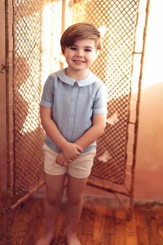 Pompomme Boys Pintuck Shirt Blue