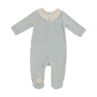 Mon Tresor Baby Tiny Eyelet Footie Blue Dawn