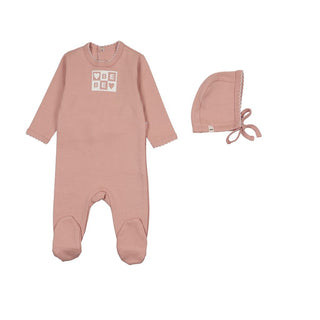 Mon Tresor Baby Bliss Bebe Girls Footie & Hat Set Rose Mist