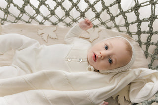 Mon Tresor Baby V-Knit Henley Footie Ivory