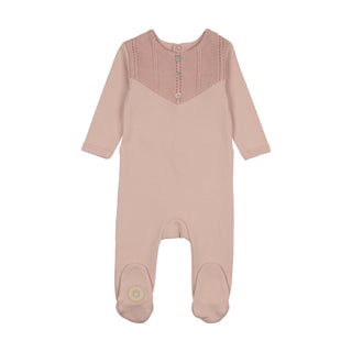 Mon Tresor Baby V-Knit Henley Footie Barely Pink