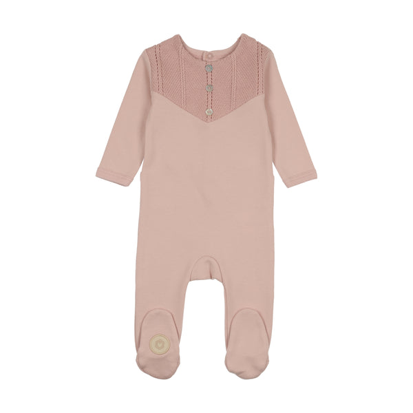 Mon Tresor Baby V-Knit Henley Footie Barely Pink