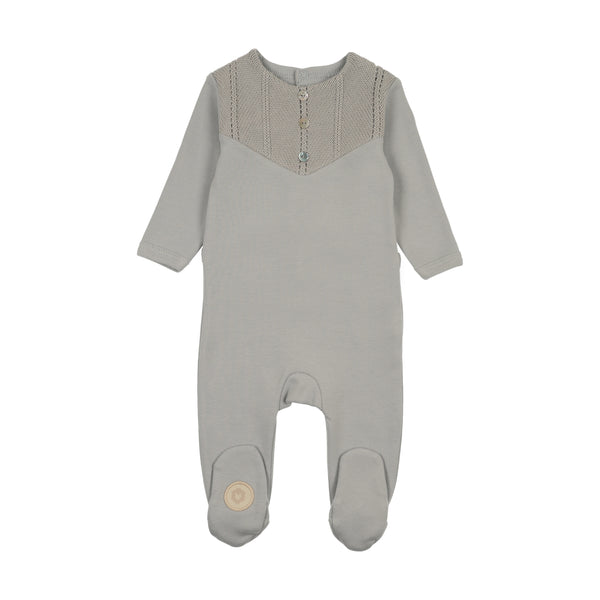 Mon Tresor Baby V-Knit Henley Footie Blue Haze