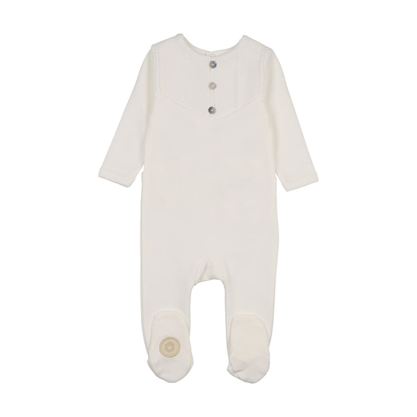 Mon Tresor Baby V-Knit Henley Footie Ivory