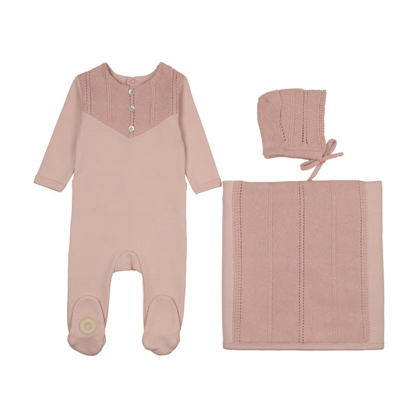 Mon Tresor Baby V-Knit Henley Layette Set Barely Pink
