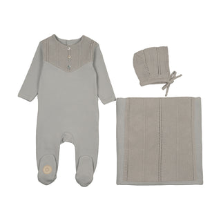 Mon Tresor Baby V-Knit Henley Layette Set Blue Haze