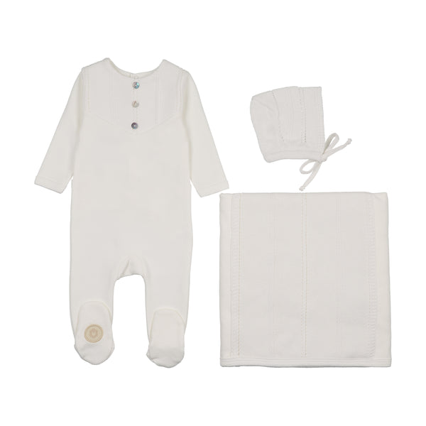 Mon Tresor Baby V-Knit Henley Layette Set Ivory Size: 6M