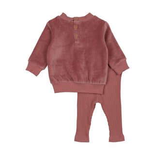 Mon Tresor Baby V-Neck Emblem Ensemble Dark Rose