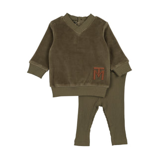 Mon Tresor Baby V-Neck Emblem Ensemble Sage