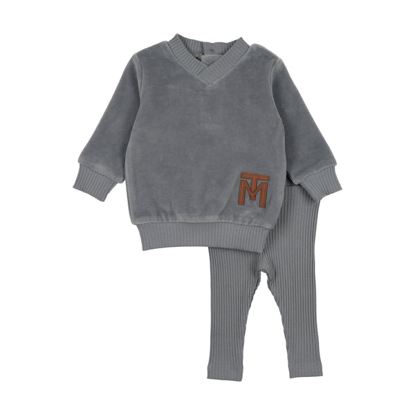Mon Tresor Baby V-Neck Emblem Ensemble Spring Blue