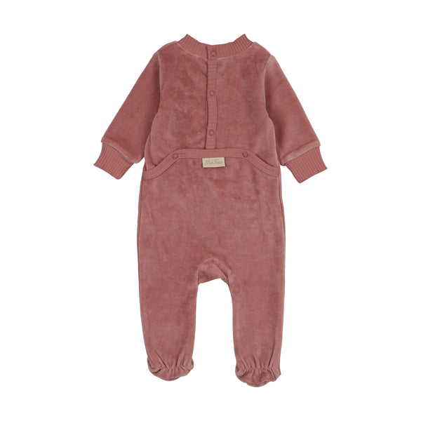 Mon Tresor Baby V-Neck Emblem Footie Dark Rose