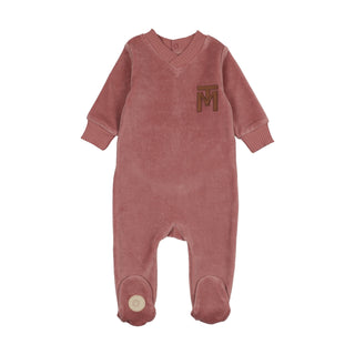 Mon Tresor Baby V-Neck Emblem Footie Dark Rose