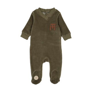 Mon Tresor Baby V-Neck Emblem Footie Sage