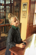 Dinky Girls Washed Black Dress With Green Collar