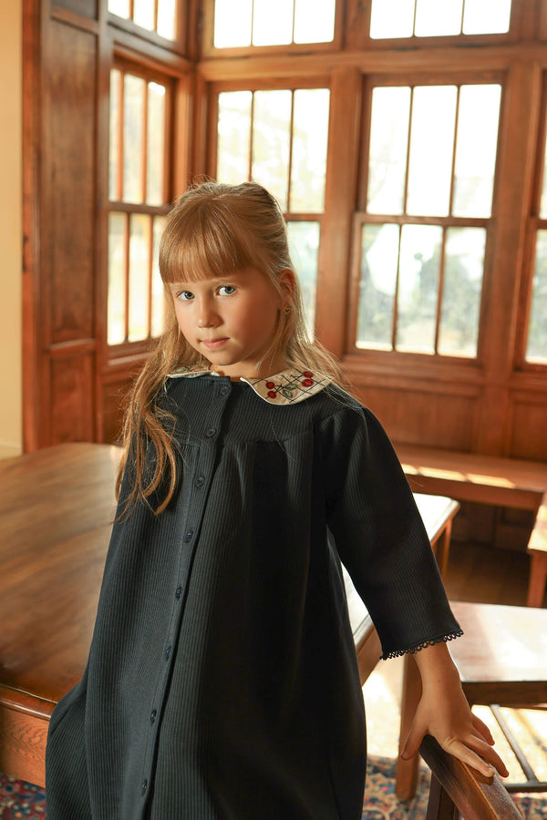 Dinky Girls Black Robe With Cherries On The Collar