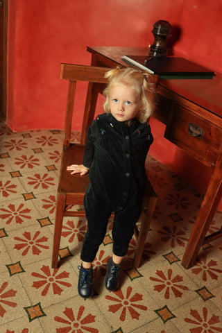 Dinky Baby Velvet Robe With Colored Stones Black