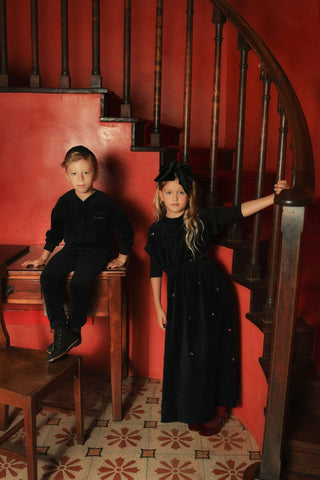 Dinky Boys 2Pc Velvet Robe With Crown Black