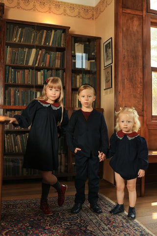 Dinky Baby Long Sleeve Romper With Collar Navy