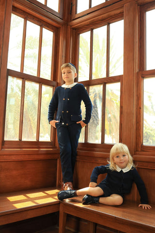 Dinky Boys Double Breated Knitted Top With Gold Buttons Navy
