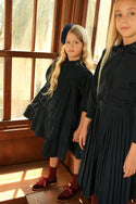 Dinky Girls Taffeta Buttoned Dress With Collar Navy