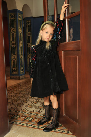 Dinky Girls Dress With Colorfull Frill On Sleeves Black