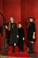 Dinky Girls Corduroy Dress With Flowers Black