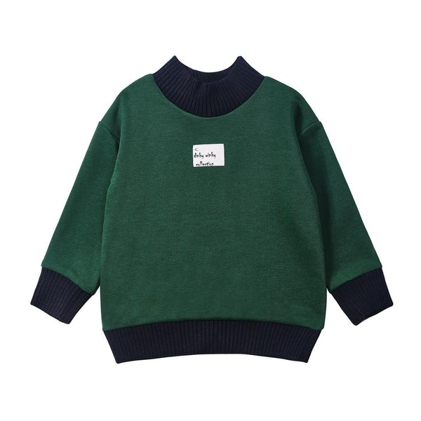Dinky Boys Mock Neck Top Green With Blue Edge