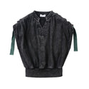 Dinky Girls Teens Washed Black Top With Green Drawstring
