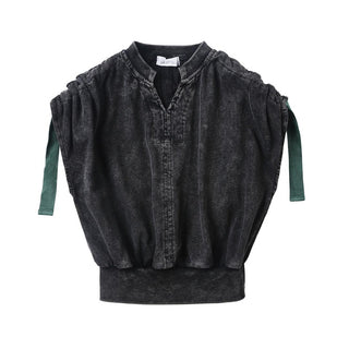 Dinky Girls Teens Washed Black Top With Green Drawstring
