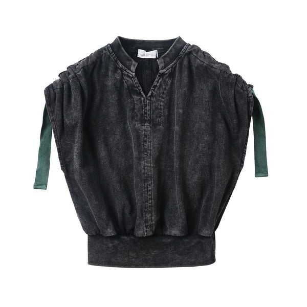 Dinky Girls Teens Washed Black Top With Green Drawstring