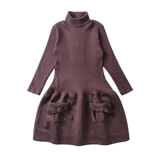 Dinky Girls Mock Neck Dress With 2 Pockets Mauve