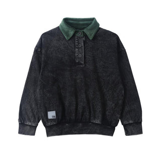Dinky Boys Washed Black Polo With Green Collar