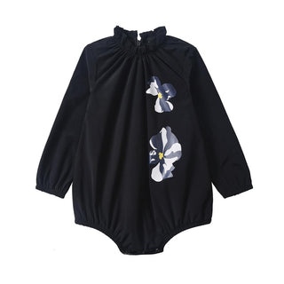 Dinky Baby Long Sleeve Romper With Flowers Black