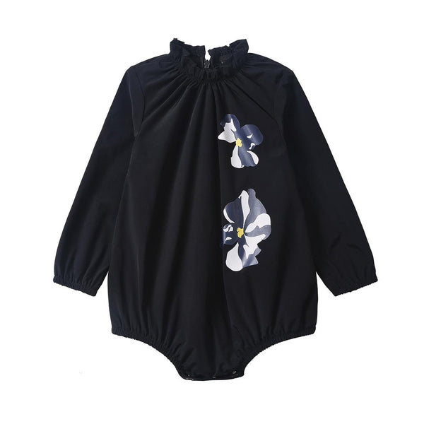 Dinky Baby Long Sleeve Romper With Flowers Black
