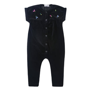 Dinky Baby Velvet Robe With Colored Stones Black