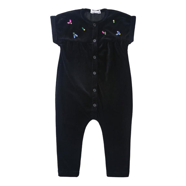 Dinky Baby Velvet Robe With Colored Stones Black