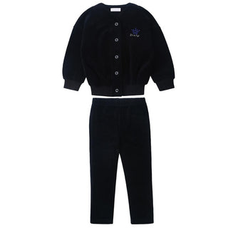 Dinky Boys 2Pc Velvet Robe With Crown Black