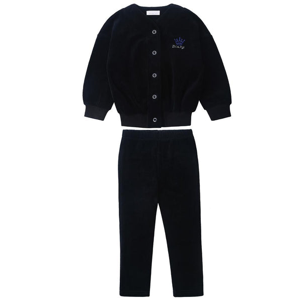 Dinky Boys 2Pc Velvet Robe With Crown Black