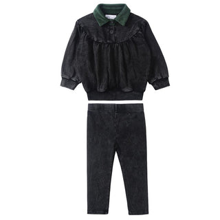 Dinky Baby Girls 2Pc Washed Black With Green Collar