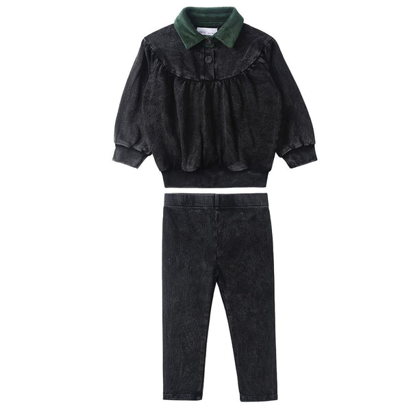 Dinky Baby Girls 2Pc Washed Black With Green Collar