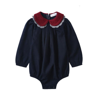 Dinky Baby Long Sleeve Romper With Collar Navy
