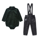 Dinky Baby Boys Washed Black Suspender With Striped Onesie Green/Black
