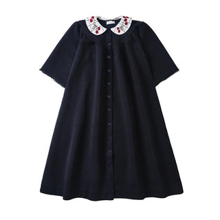 Dinky Girls Black Robe With Cherries On The Collar